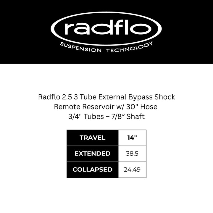 Radflo 2.5 External Bypass – 3 Tube – 3/4" Tubes – Remote Reservoir w/ 30" Hose