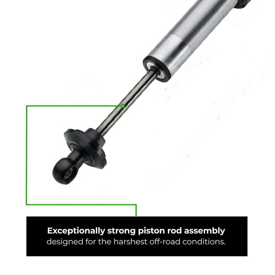 7/8 shaft remote reservoir coilover for rock crawler suspension with text about exceptionally strong piston rod assembly on a white background.