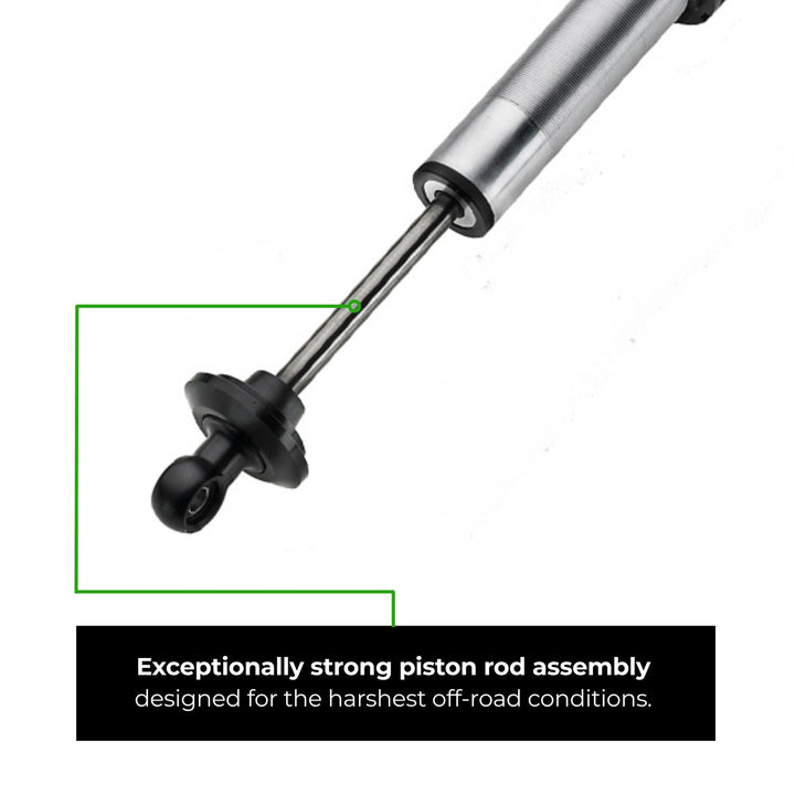 7/8 shaft remote reservoir coilover for rock crawler suspension with text about exceptionally strong piston rod assembly on a white background.