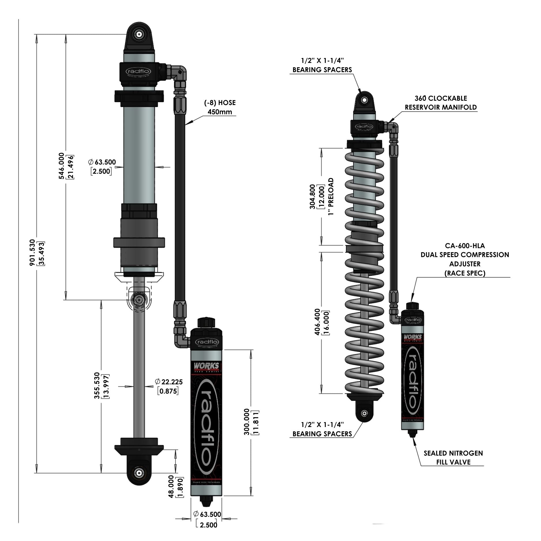 Custom Radflo DRT 2.5 Internal Bypass Coilover w/ Remote Res.