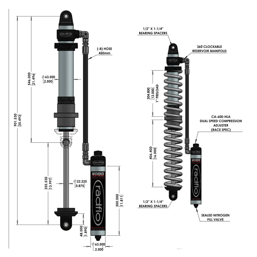 Radflo DRT 2.5 Internal Bypass – Remote Res. (WOD Custom Mount Height)