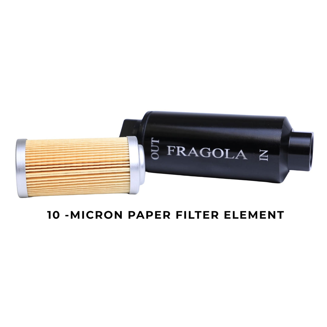 Fragola 10-micron high flow inline fuel filter for off road on a white background
