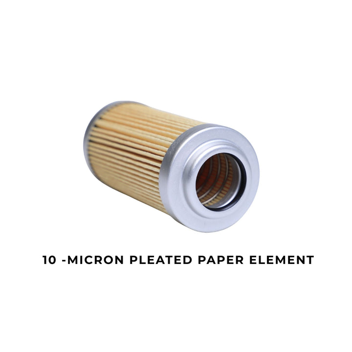 10 micron pleated paper post pump fuel filter element on a white background