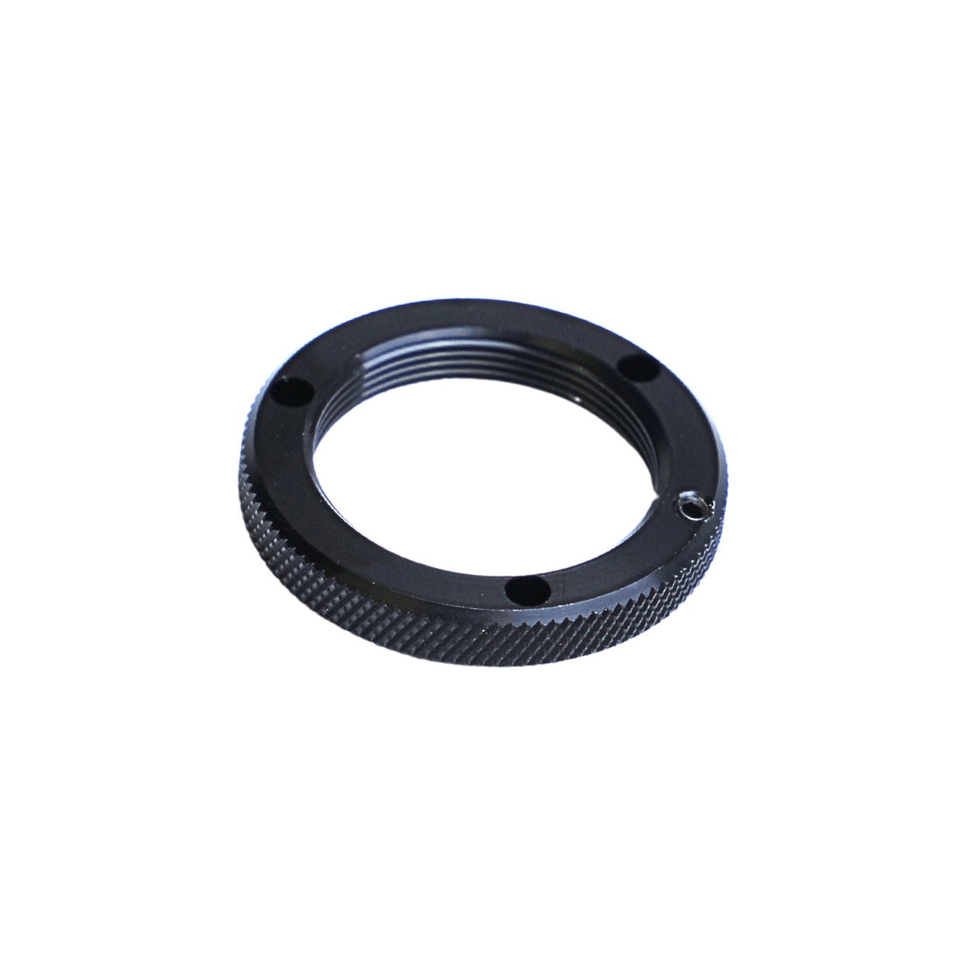 Black Radflo 2.0 shock cap ring with set screw on a white background