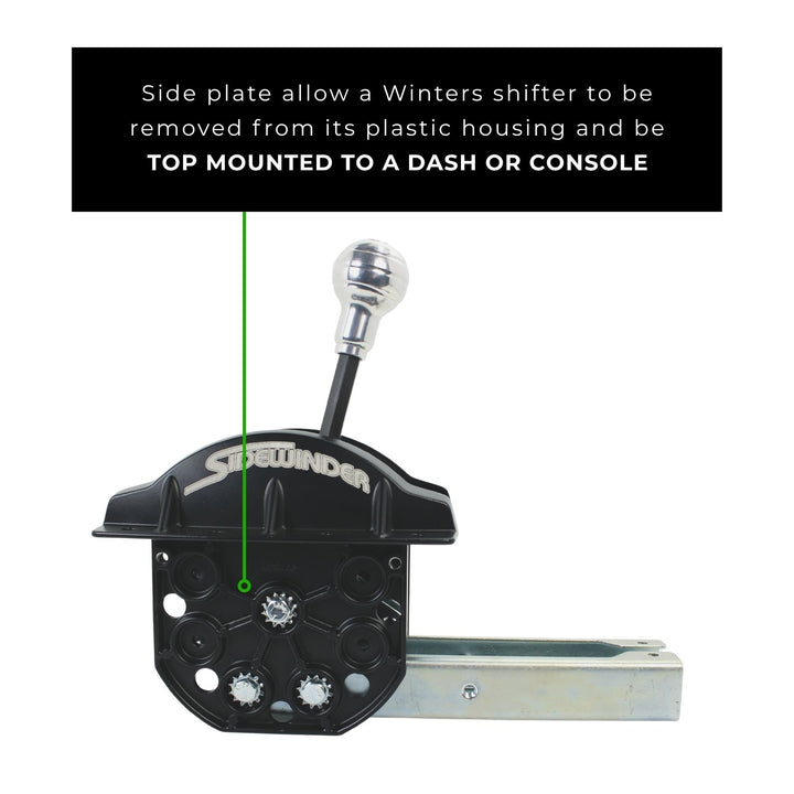 Winters 4L80E Transmission Shifter with side plate mounting instructions on a white background