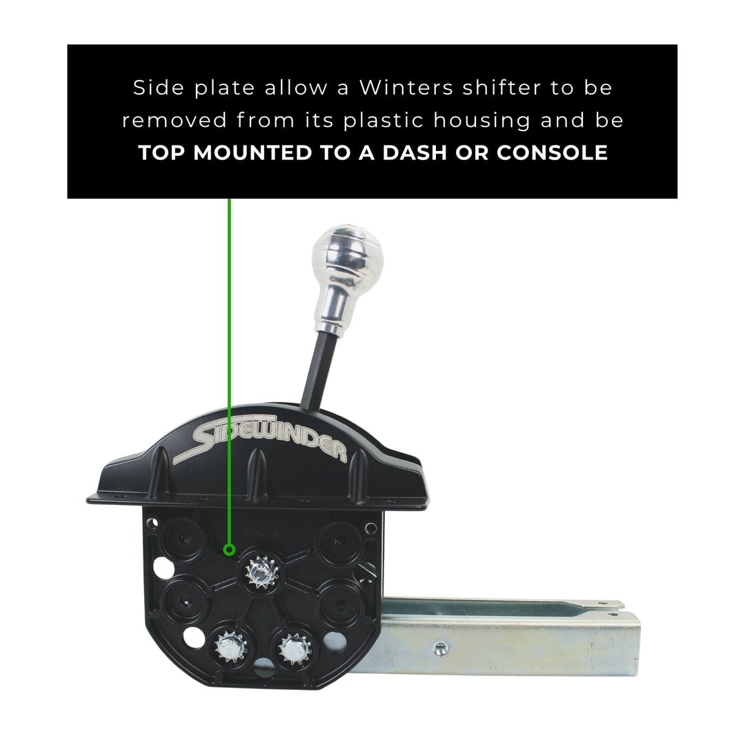 Winters 4L80E Transmission Shifter with side plate mounting instructions on a white background