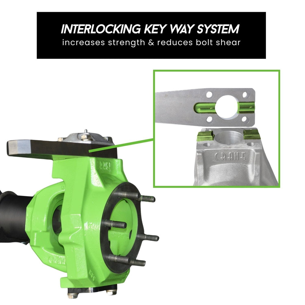 GM Dana 60 interlocking knuckle kit with interlocking key way system feature on a white background