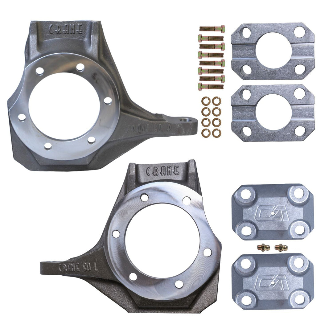 GM Dana 60 high steer knuckle kit components on a white background.