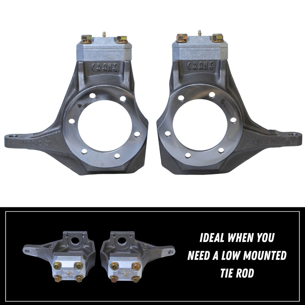 8620 chromoly Dana 60 steering upgrade parts on a white background, labeled as ideal for low-mounted tie rods.