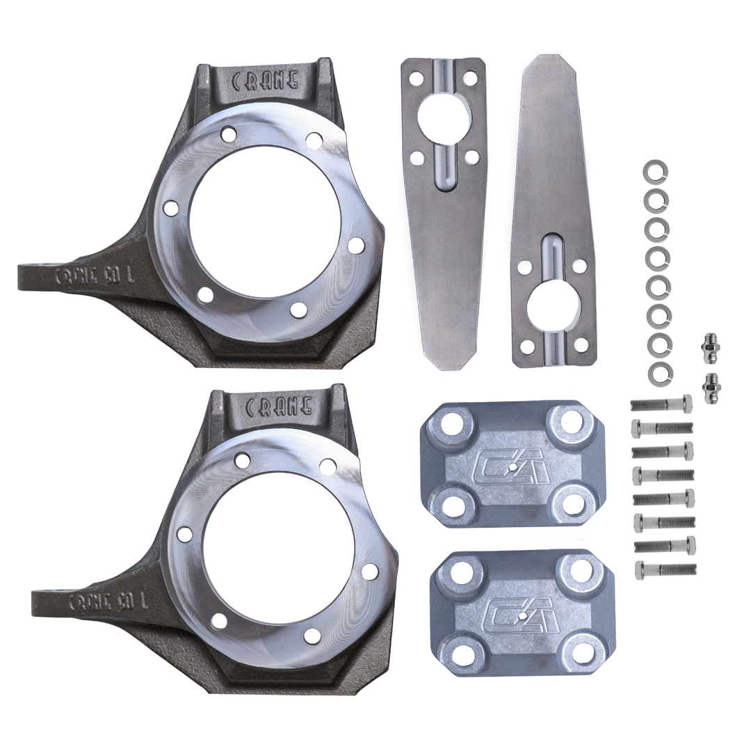 Set of GM Dana 60 interlocking steering arm kits with branding on a white background