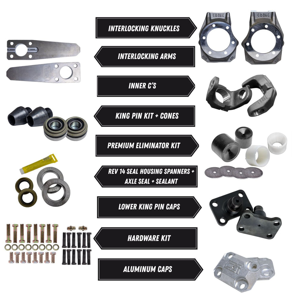 Dana 60 interlocking knuckle conversion on a white background