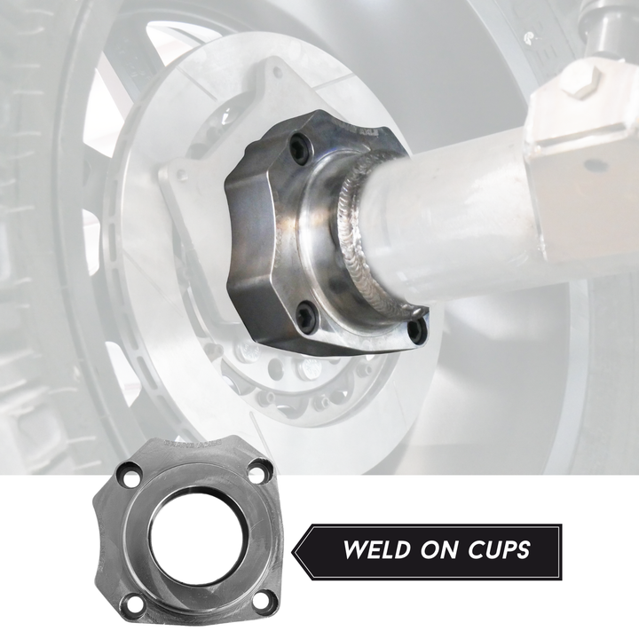 Close-up of a 2005+ Ford Super Duty Unit Bearing Conversion Kit with weld-on cups labeled.