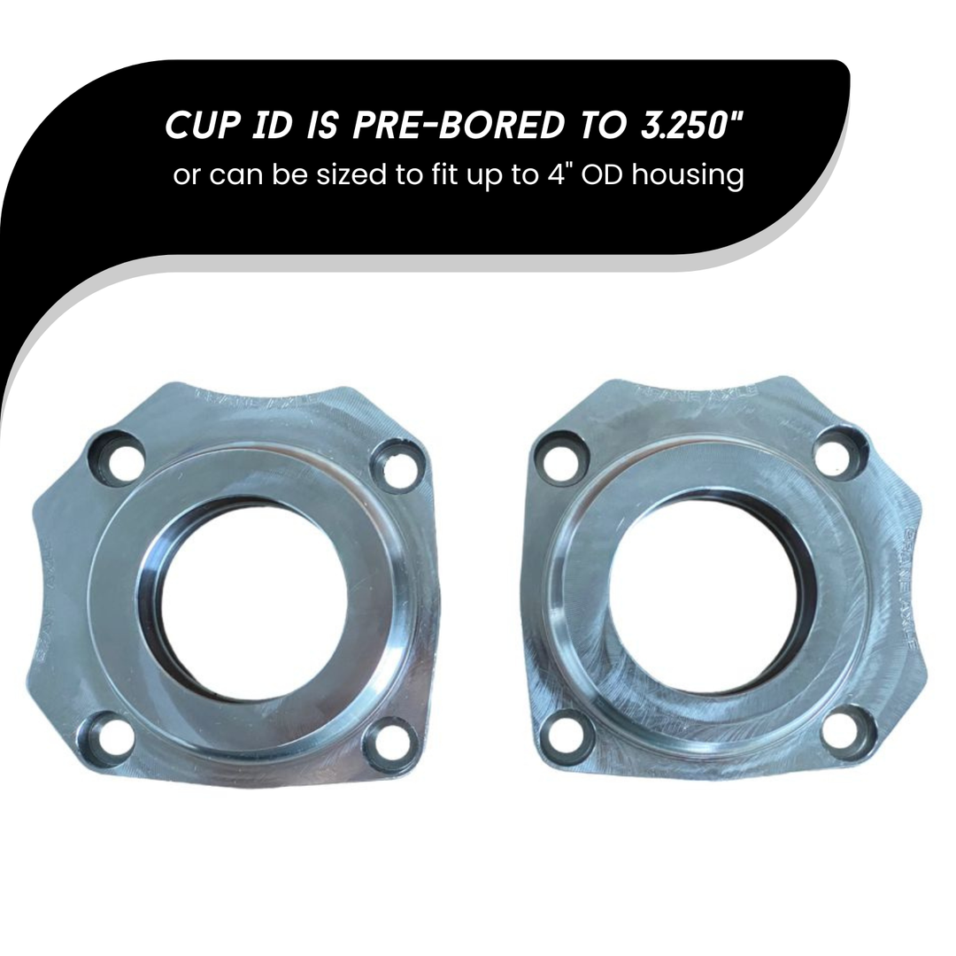 Two Rear Super Duty Unit Bearing Cups for 40 Spline Axles with text indicating cup ID size on a white background