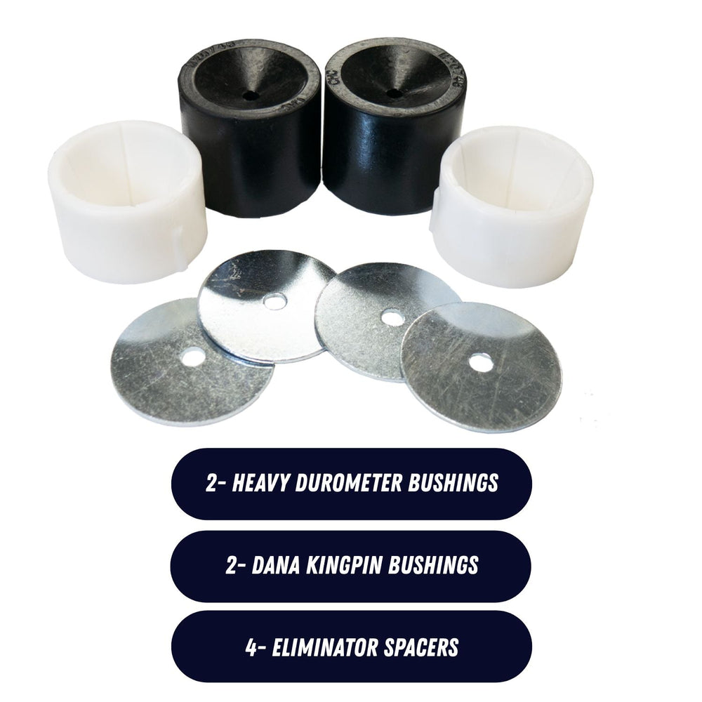 Crane Axle kingpin component set with labeled types on a white background