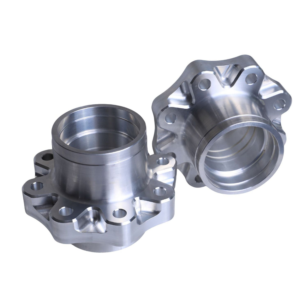 Two Crane Axle 40-spline rear wheel end hubs on a white background