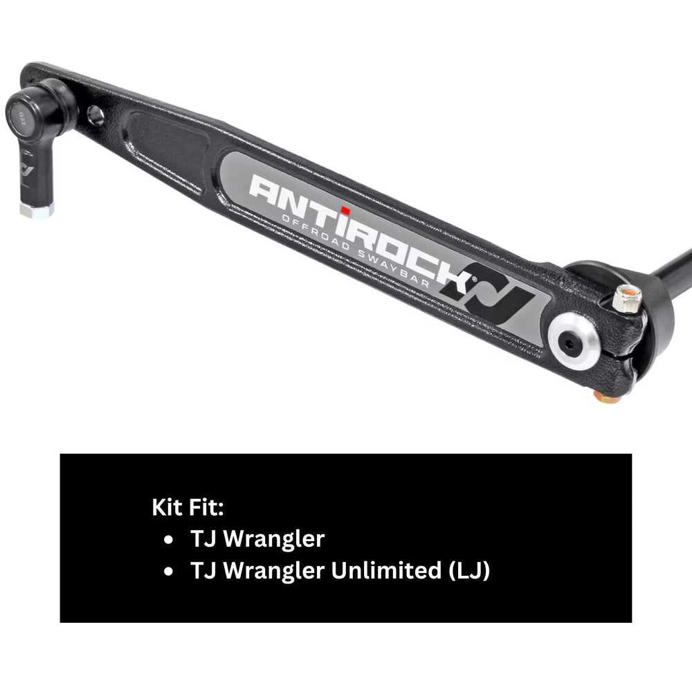 TJ Wrangler AntiRock front kit
 with product details on a white background