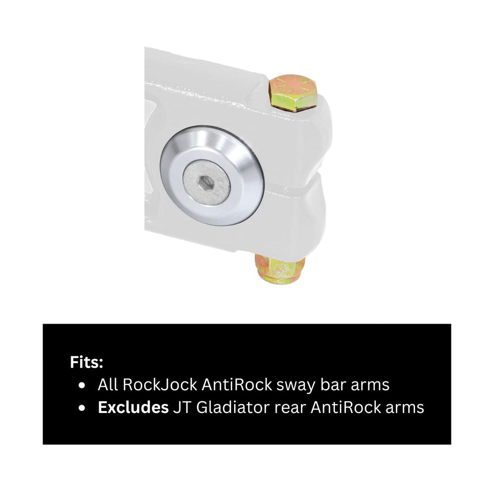 AntiRock sway bar arm bolts and washers with text indicating compatibility on a white background