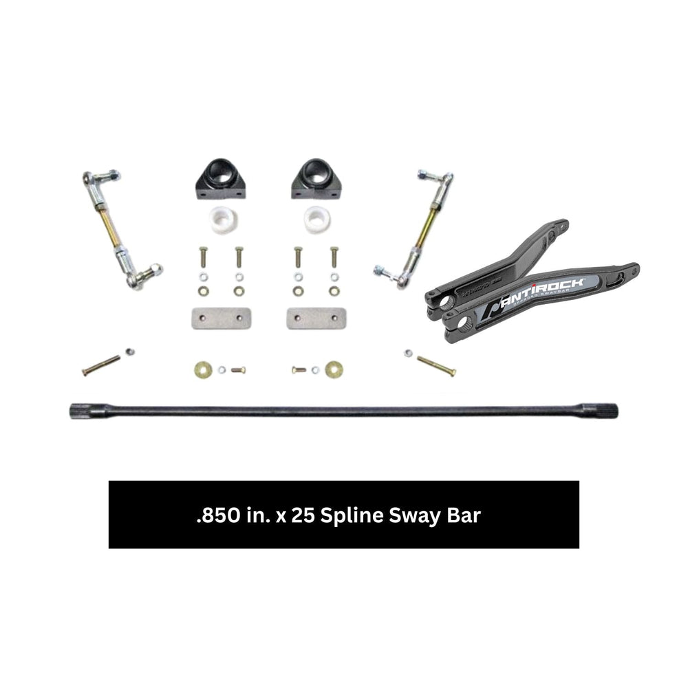 JK Wrangler AntiRock sway bar kit and related components on a white background