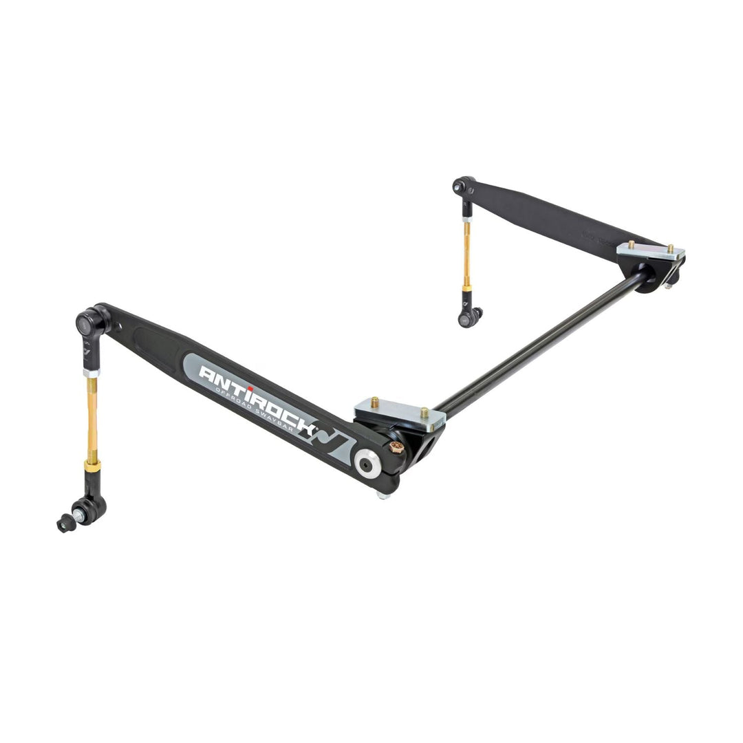 RockJock AntiRock XJ front sway bar with 'ANTIROCK' branding on a white background