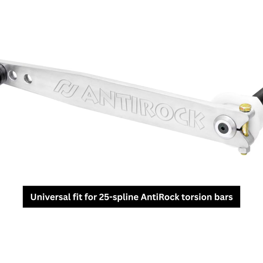Rock crawler sway bar aluminum arms with visible 'AntiRock" branding on a white background