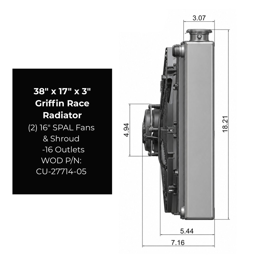 WOD Race Radiator 38" x 17" x 3" - Dual 16" SPAL Fans &amp; Shroud