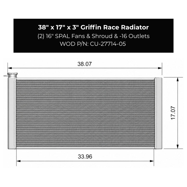 WOD Race Radiator 38" x 17" x 3" - Dual 16" SPAL Fans &amp; Shroud