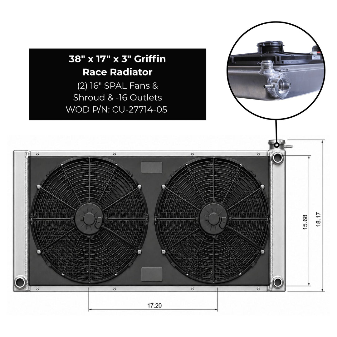 WOD Race Radiator 38" x 17" x 3" - Dual 16" SPAL Fans &amp; Shroud