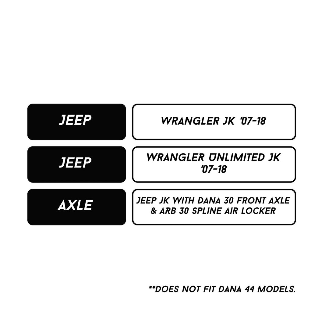 jeep fitment information for jk dana 30 heavy duty cv shafts on a white background