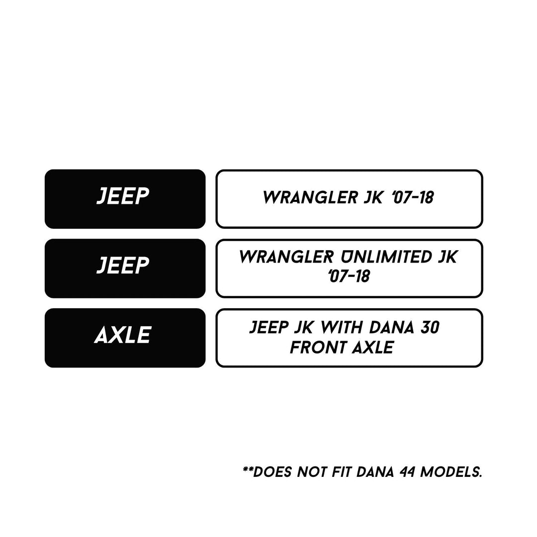 fitment information for off-road cv axle upgrade for jeep jk on a white background