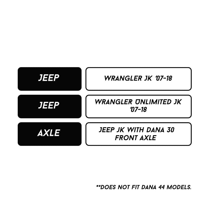 fitment information for off-road cv axle upgrade for jeep jk on a white background