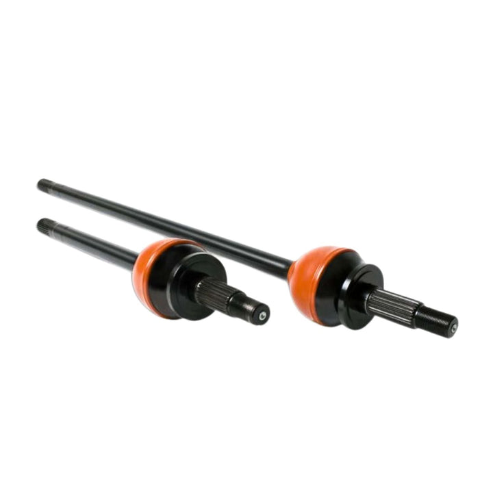 Two jeep jk rubicon 35 spline cv axles on a white background