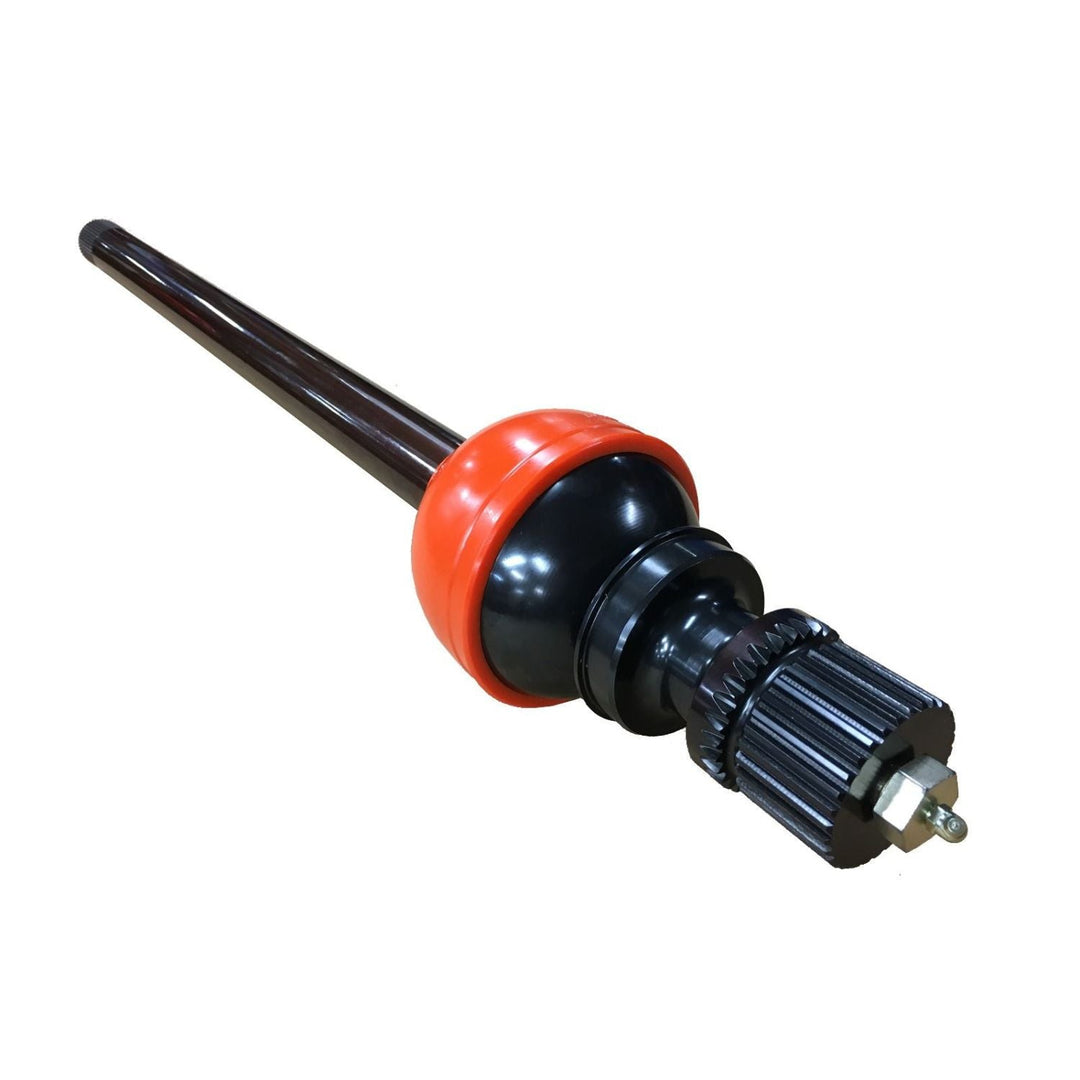 Black and orange Ford F450 Big Bell CV axle set on a white background