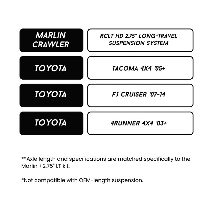 RCV IFS 300M CV Axle Set for Toyota FJ Cruiser, 4Runner, &amp; Tacoma (Marlin Crawler +2.75 LT)