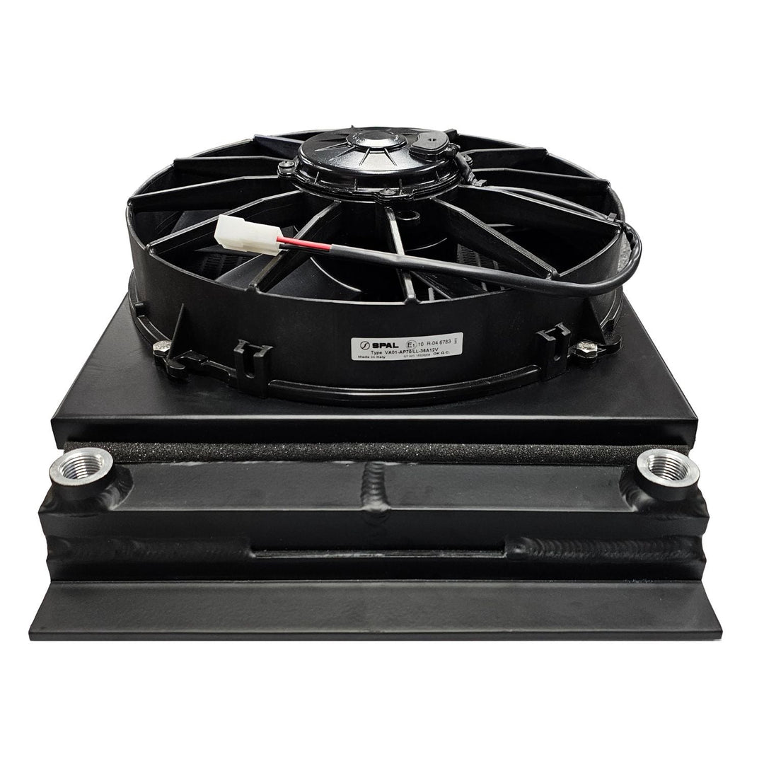  high CFM oil cooler with electric fan for off road on a white background