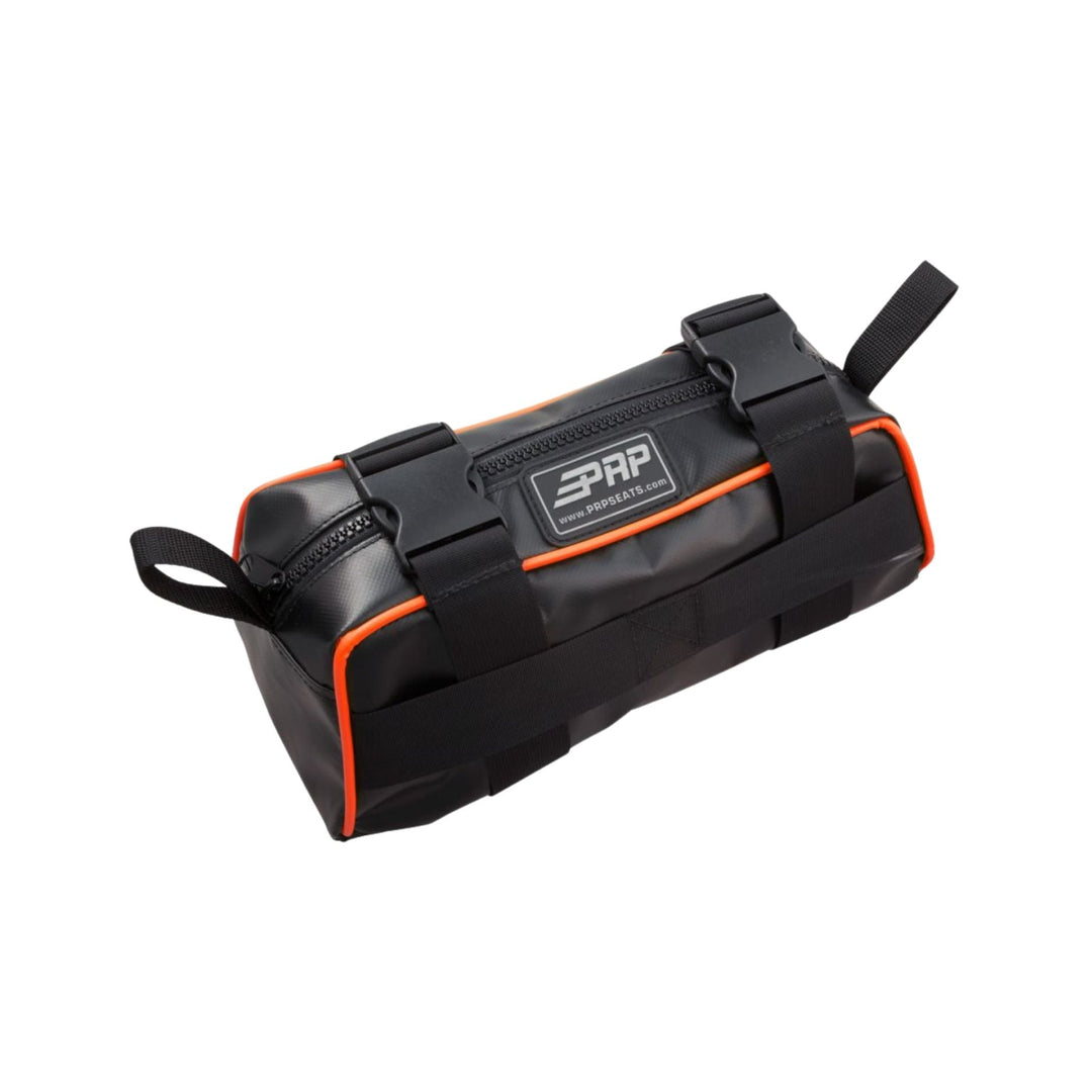 Black and orange UTV interior storage bag 15 inch with a visible PRP brand logo on a white background