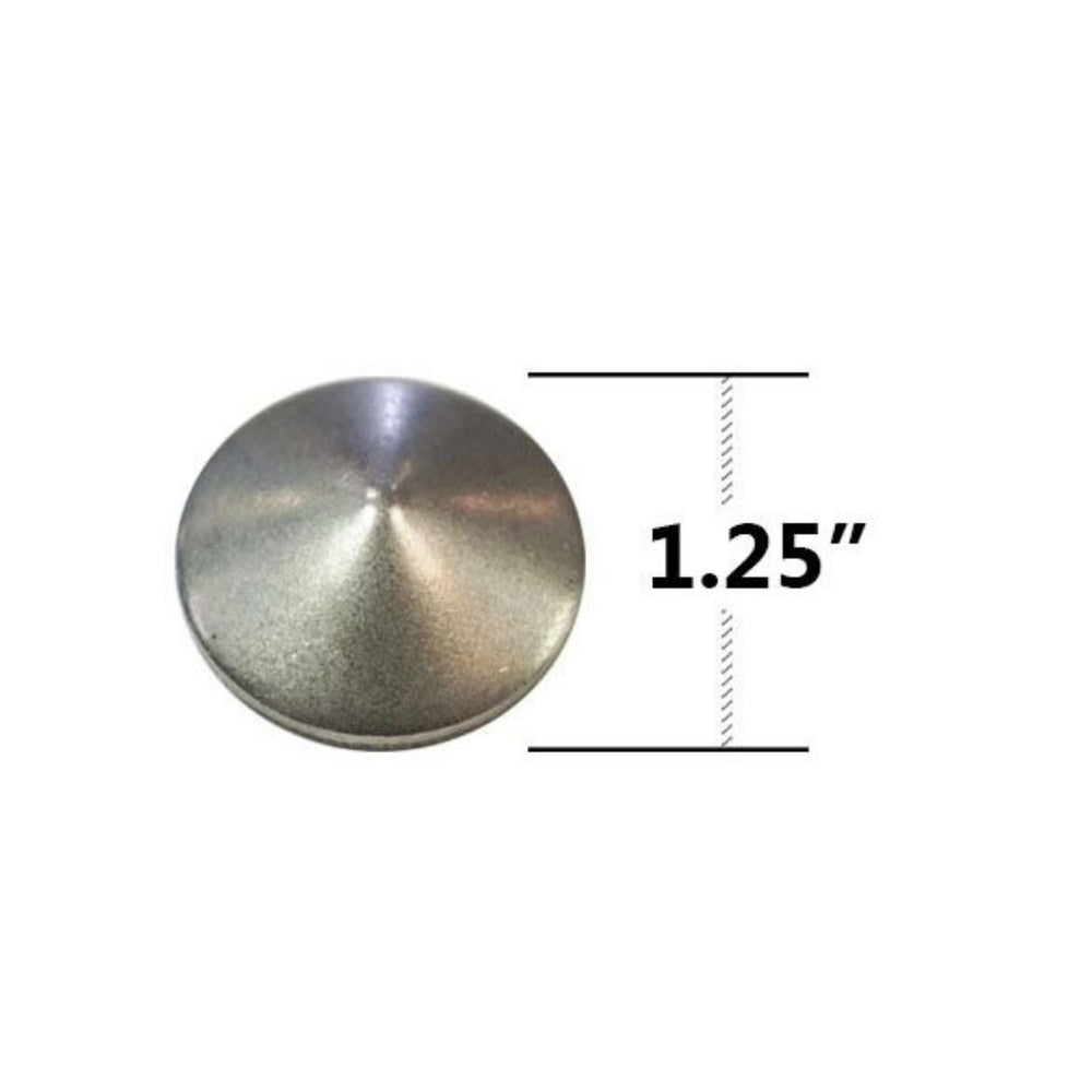 weld on concave tube cap with a measurement label indicating 1.25 inches on a white background