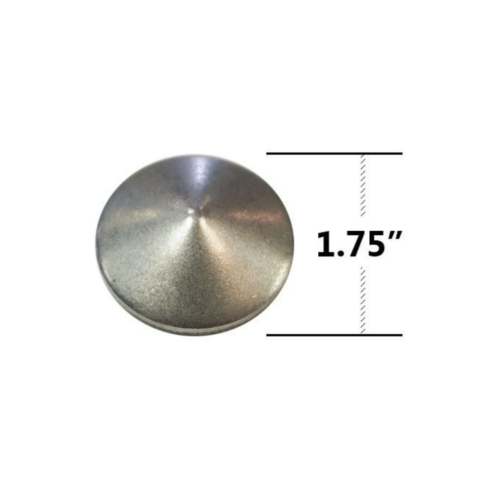 Steel concave tube cap with a measurement label indicating '1.75”' on a white background.