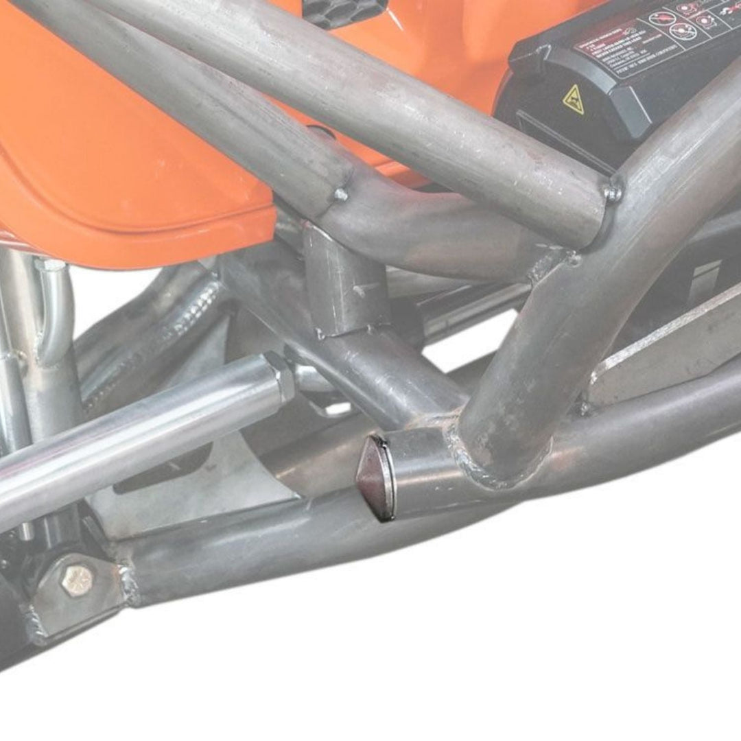 Close-up of a weld on dom tube end cap in use on a chassis