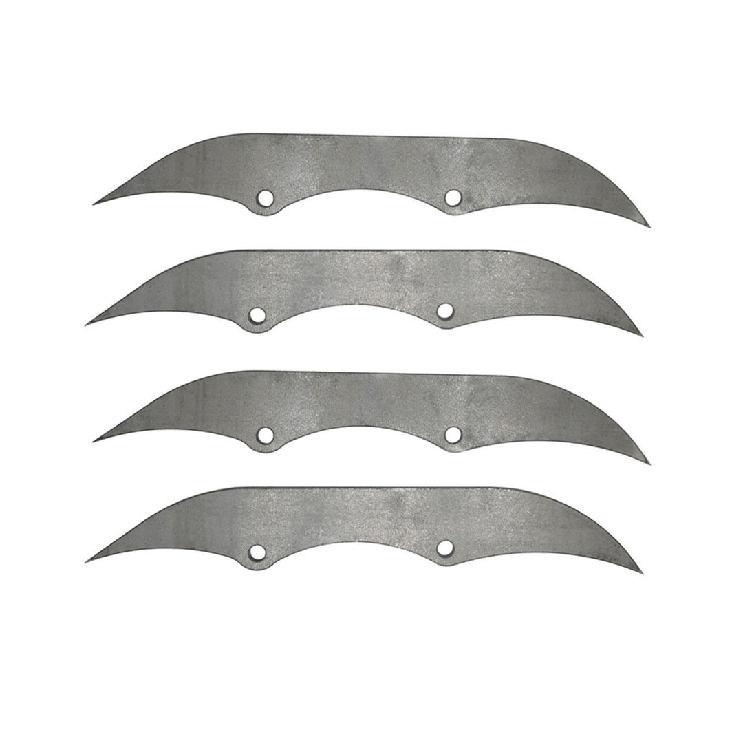 Four  1/4 inch steel  bypass shock mounts in a row on a white background