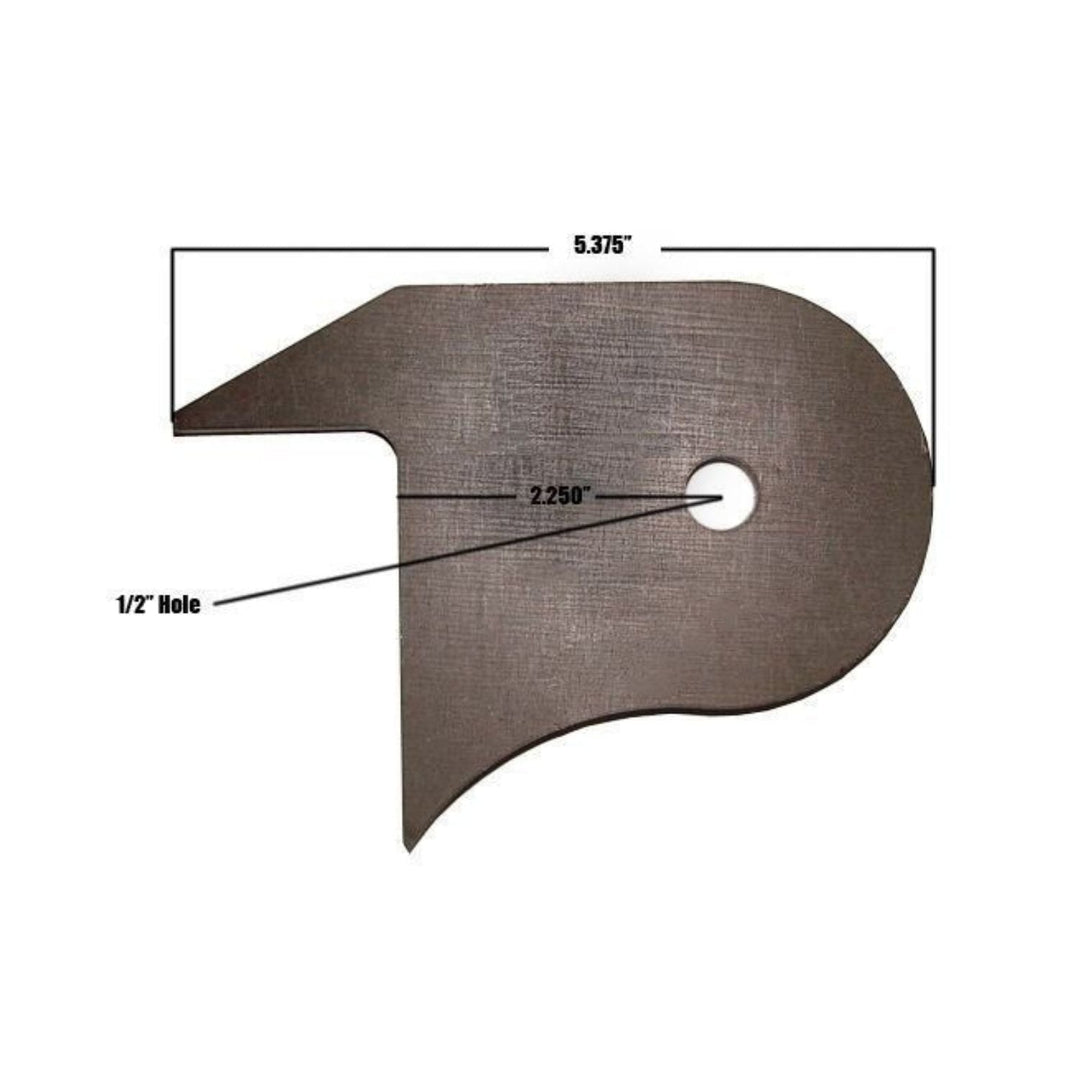 front axle truss suspension mount with measurements on a white background