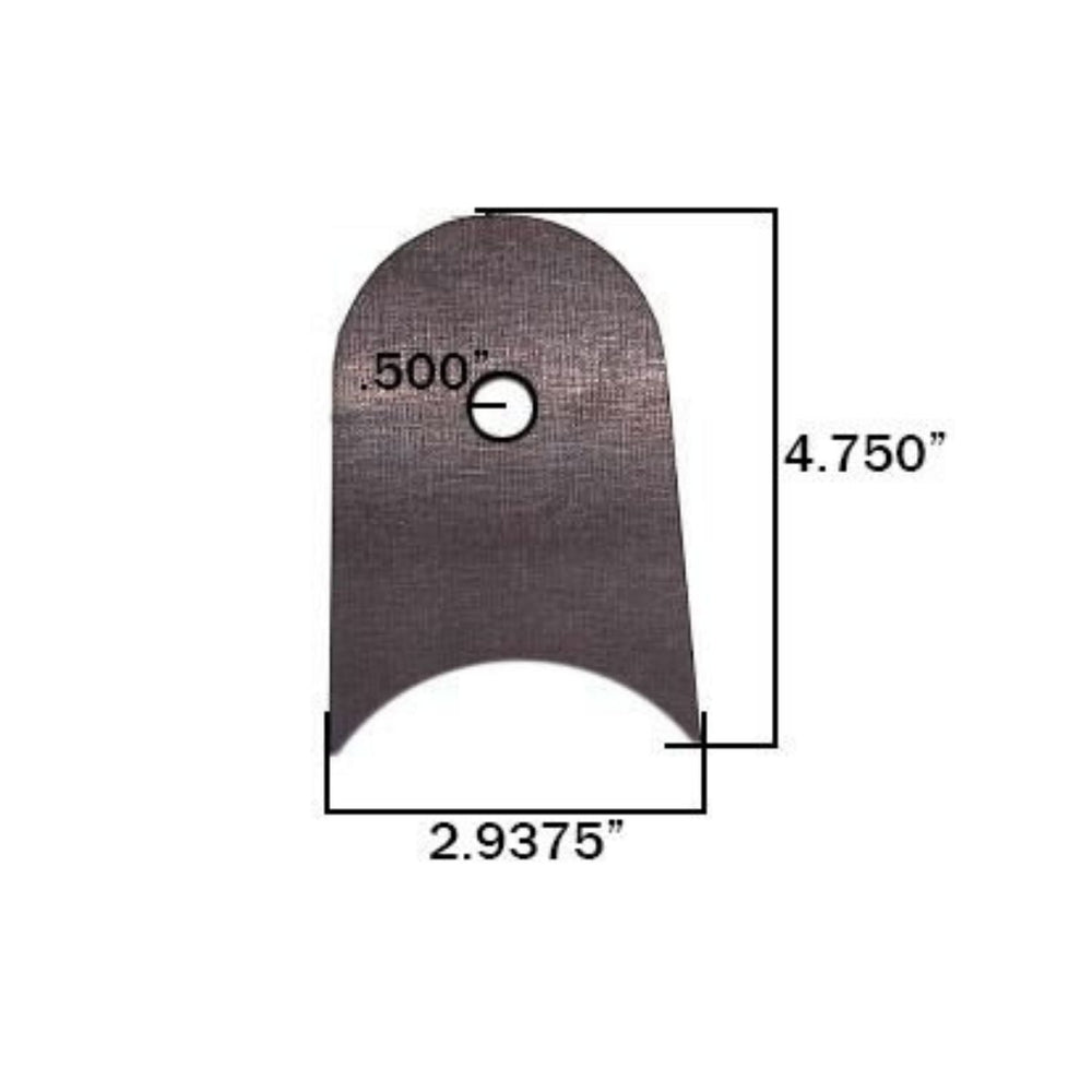 weld on axle link tab with dimensions labeled on a white background