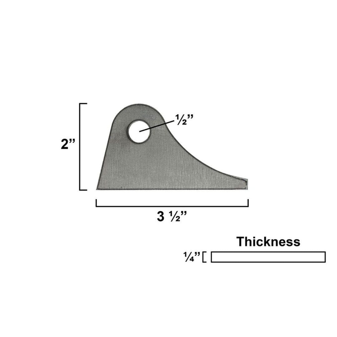 Technical drawing of a shock mounting tab with dimensions labeled
