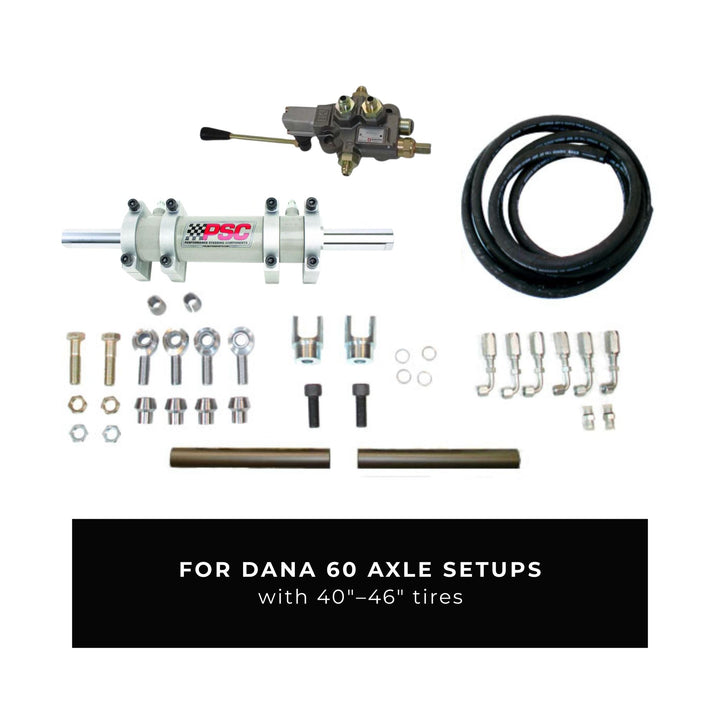 Rear Steer components on a white background with text indicating compatibility for Dana 60 axle setups.