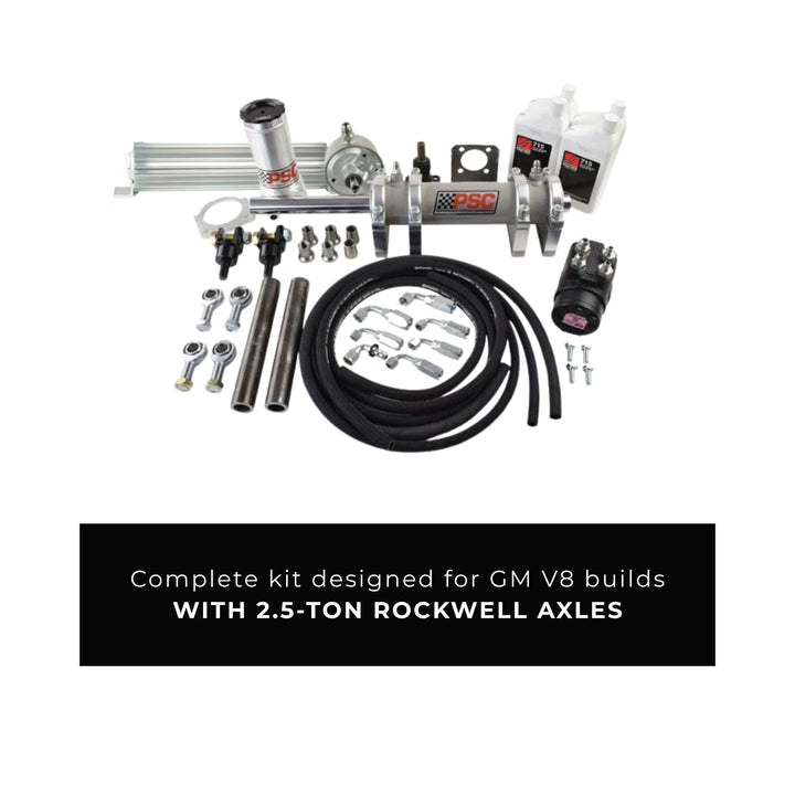 SP1405 P pump Rockwell steering system for GM V8 builds with 2.5-ton Rockwell axles on a white background