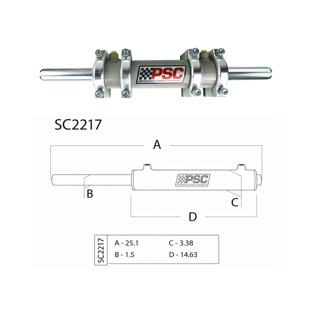 2.5 ton Rockwell axle hydraulic steering conversion with dimensions on a white background