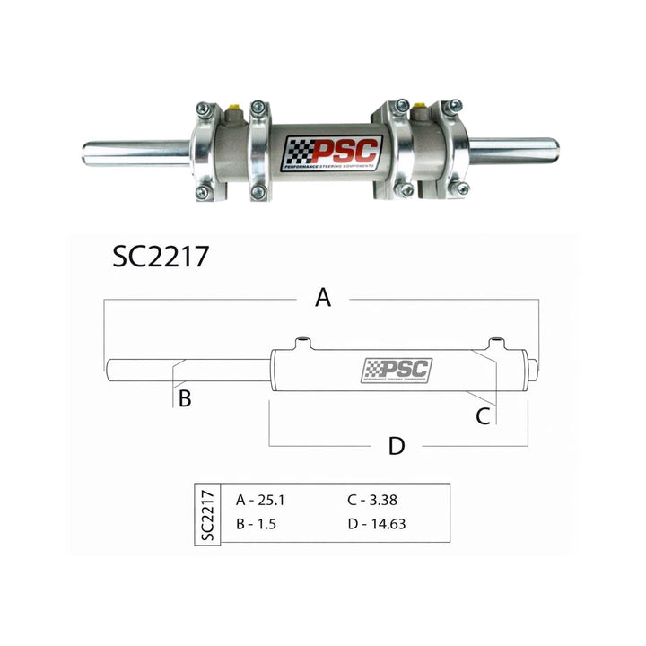 2.5 ton Rockwell axle hydraulic steering conversion with dimensions on a white background