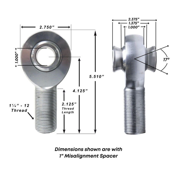 WOD Chromoly Four-Link Rod End Kit – 1-1/4"-12 Shank, 1" Bore