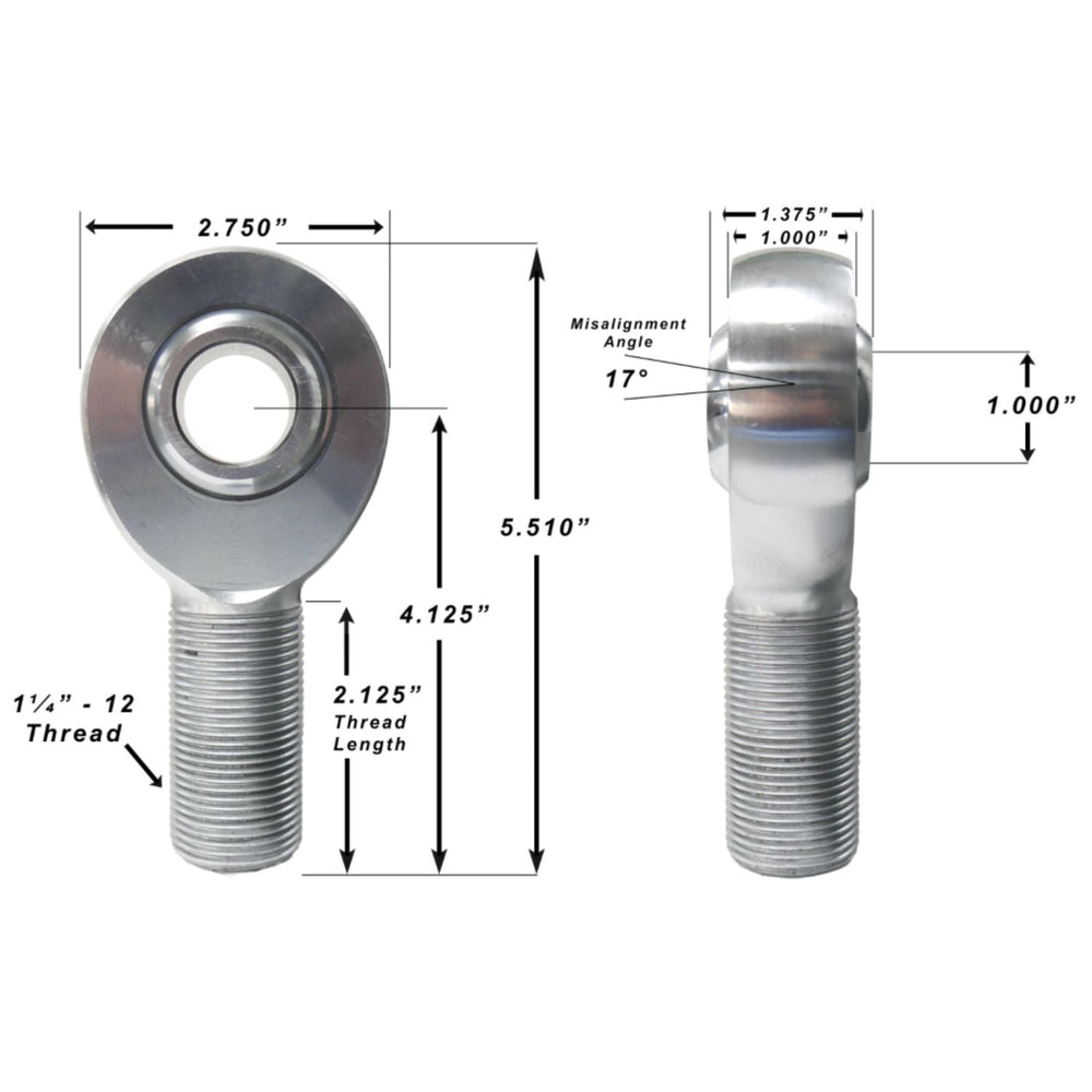 Technical drawing of an extreme duty four link heims 1 inch bore with dimensions labeled
