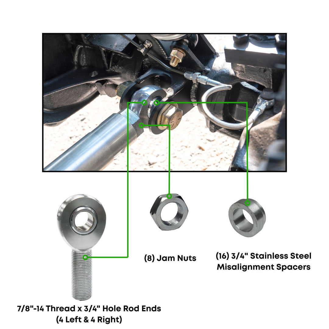 WOD Chromoly Four-Link Rod End Kit – 7/8"-14 Shank, 3/4" Bore