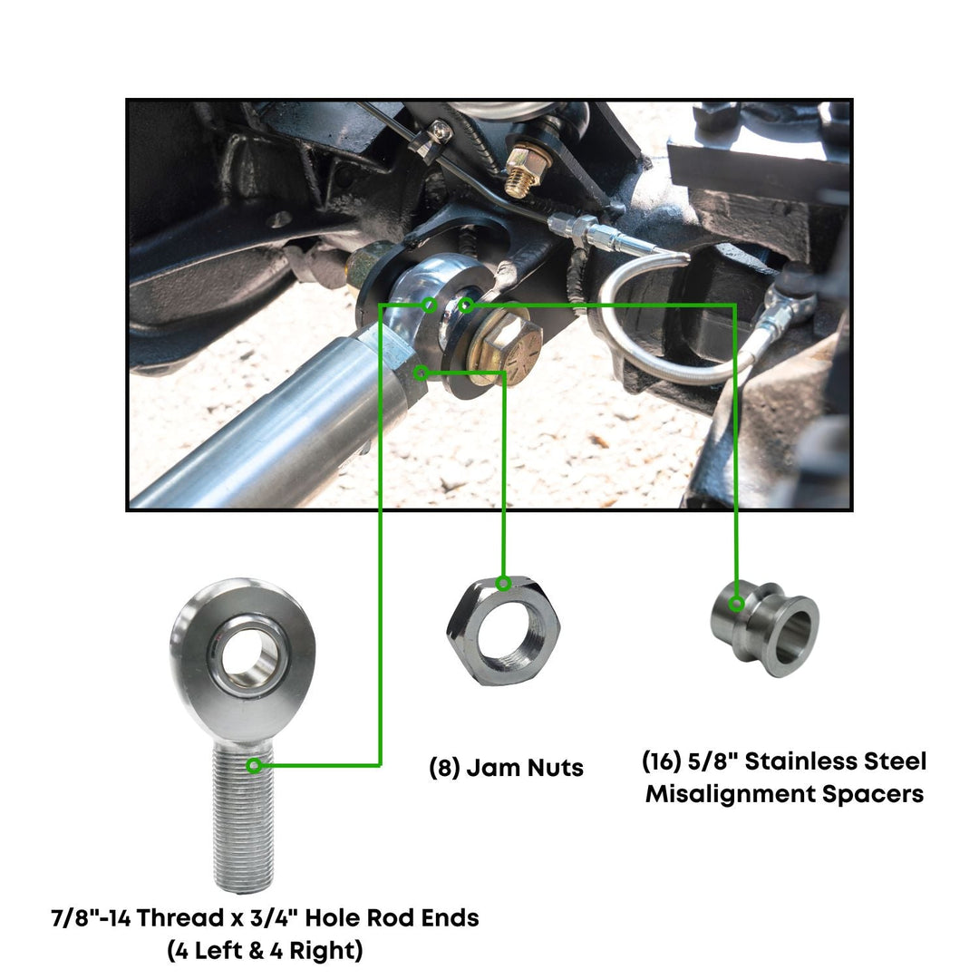 Chromoly 7/8" Shank, 5/8" Hole Misalignment - Four Link Rod End Kit